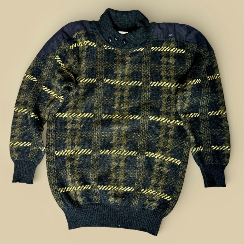 Vintage 80s Mondi Mohair Blend Knit Houndstooth Plaid Sweater W. Germany Small